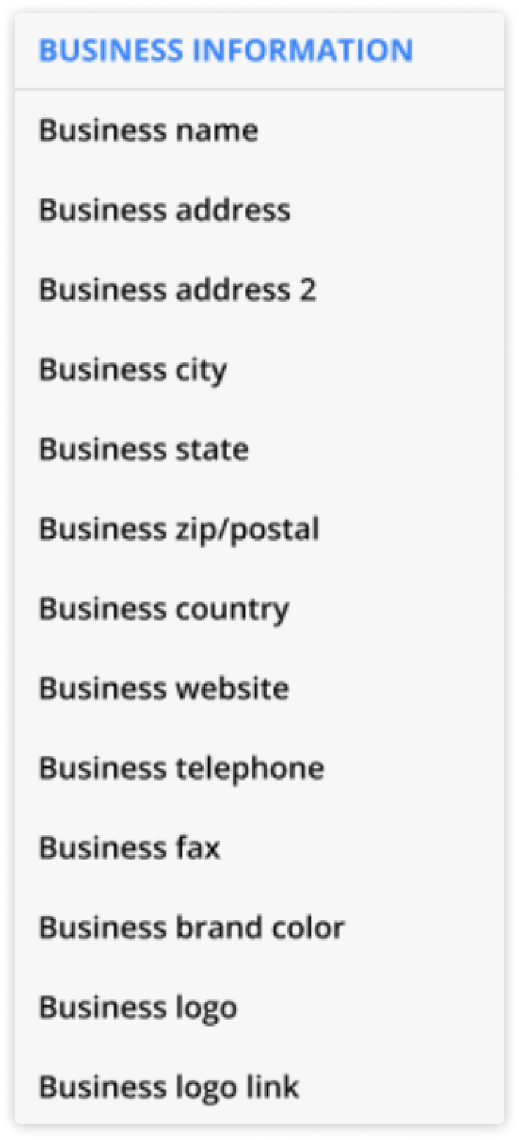 Business information fields