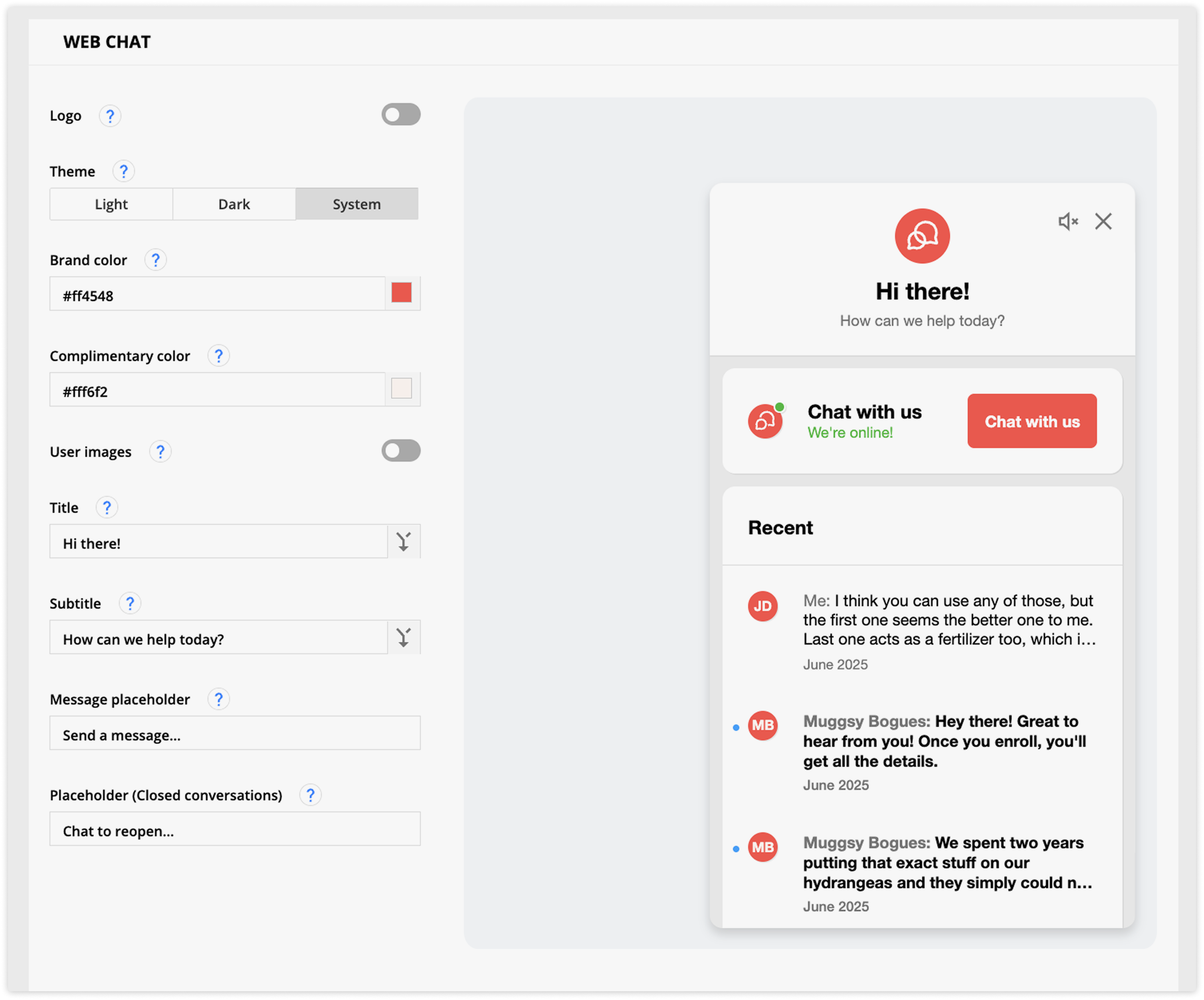 Web chat style example